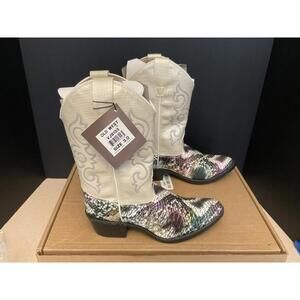 New! Youth’s Girls Old West Snake Print Multi Western Cowboy Boots. Size 3Y.